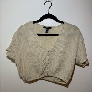 Forever 21 Cream Textured Button-Front Crop Top